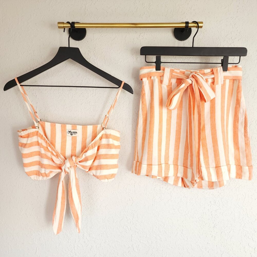 Show Me Your Mumu S Kenny Scarf Tie Front Crop Top and Hadley Belted Shorts Set